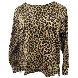 Lauren Ralph Lauren Black Label Top Leopard Animal Print Size M Monogram Long Sl